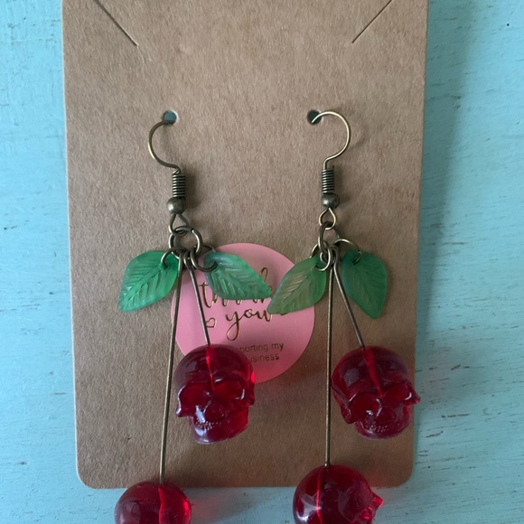 BOGO Cherry skull earrings. Edgy jewelry - Picture 2 of 5